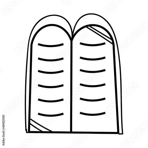Two tablets of stone with God's Ten Commandments on white background