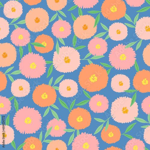 cute blossom florals in blue background