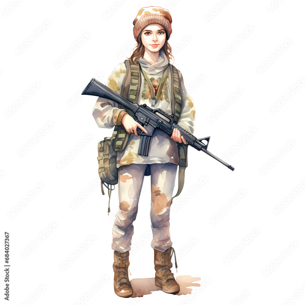 Cute Woman Hunting Watercolor Clipart Illustration Cute Woman Hunting Watercolor Clipart Illustration