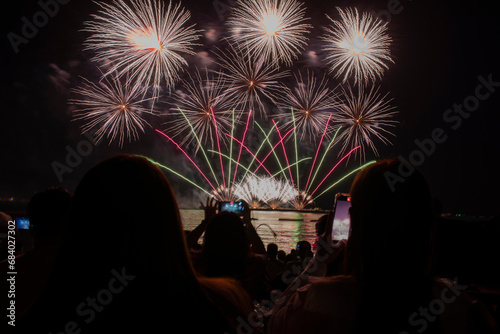 Colorful fireworks on dark night for holiday and cerebration New Year2023
 photo