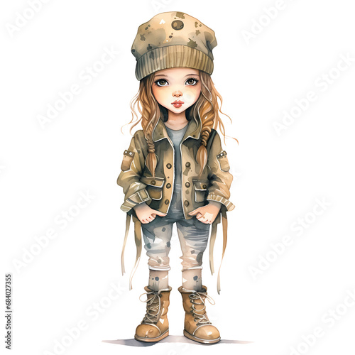 Cute Woman Hunting Watercolor Clipart Illustration