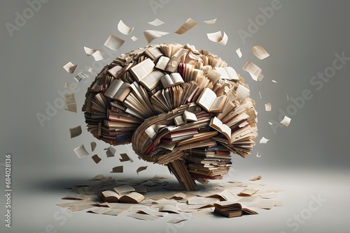 Educational Poster Material, A Brain Made of Books Representing Learning, Intellectual Development, classroom education photo