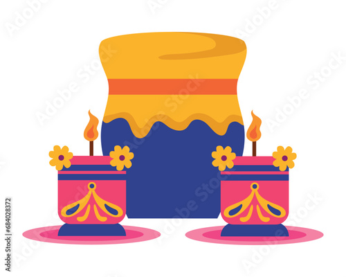 thaipusam pot and candles with flowers