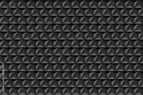 black texture. Triangle or pyramid black shapes. Polygonal tiles seamless background