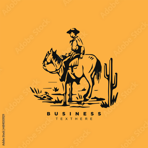 Vintage retro western cowboy horse isolated on yellow background