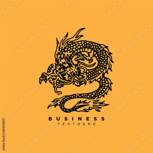 Photography Vintage silhouette Chinese folklore dragon isolated on yellow background vector