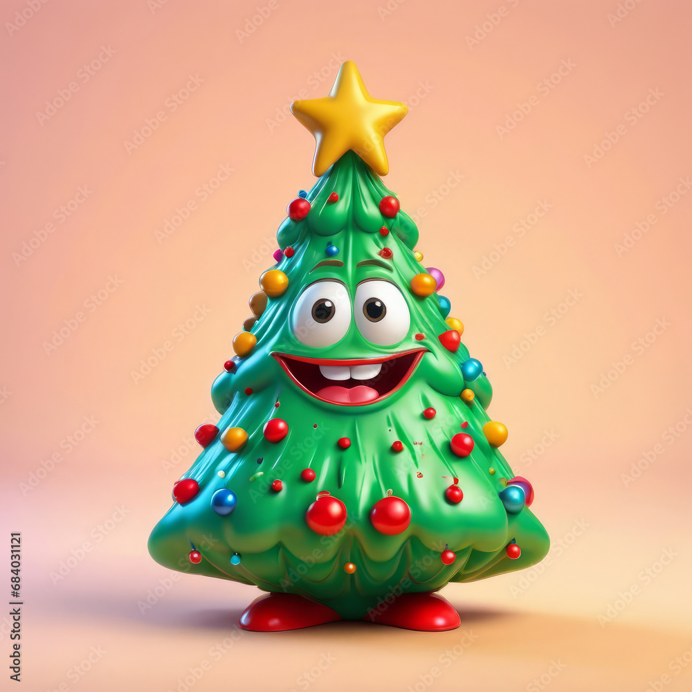 Friendly Christmas Tree Large Smile Anthromorphic 3D Character Soft Pop Figure