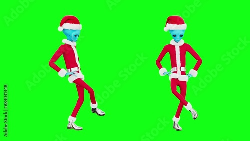 Dancing alien Santa on green screen, 3D loop animation
