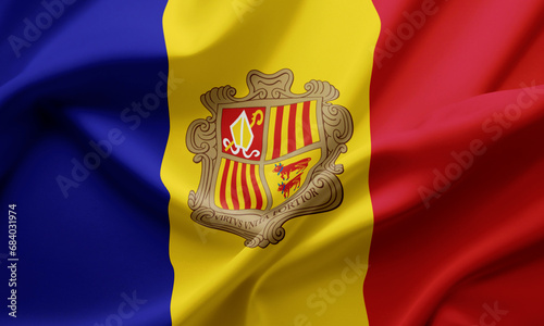 Closeup Waving Flag of Andora