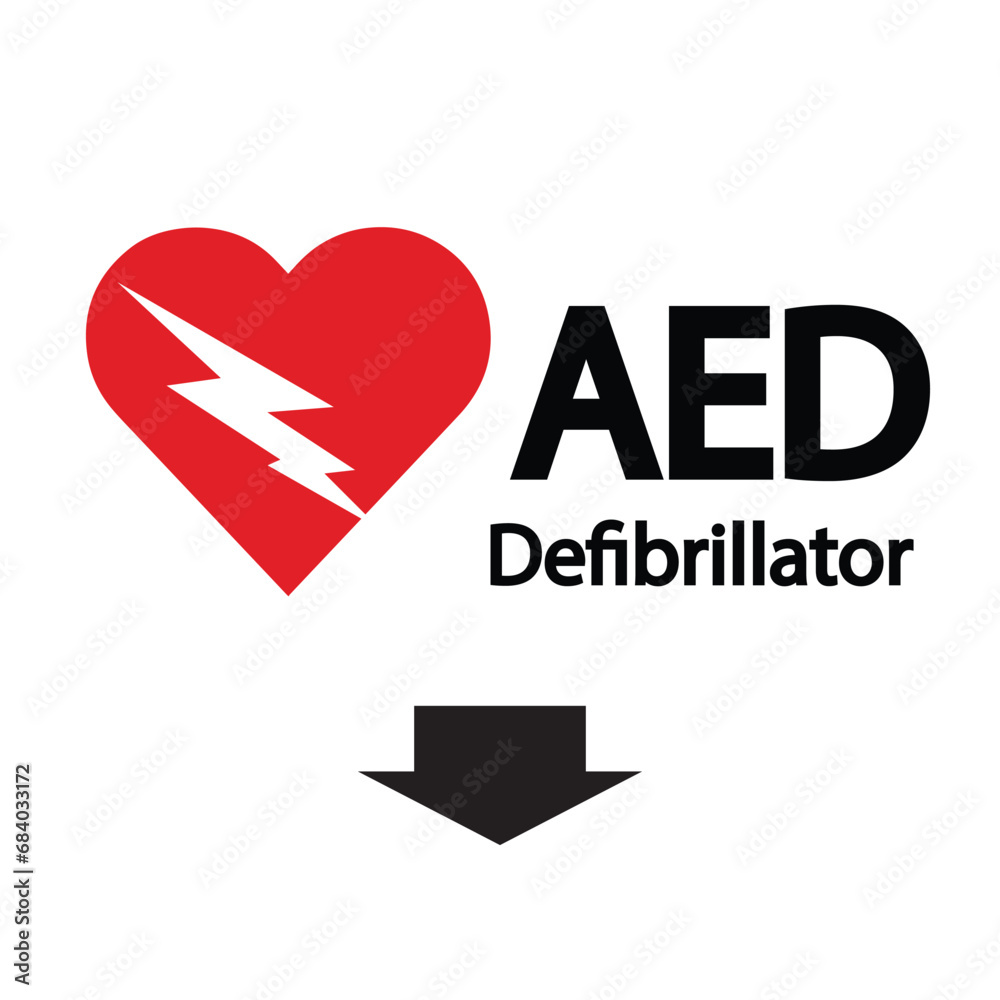 AED,automated external defibrillator / aed sign with heart and