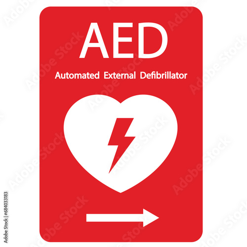 AED,automated external defibrillator / aed sign with heart and electricity symbol flat vector icon