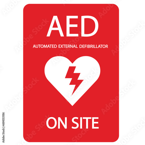 AED,automated external defibrillator / aed sign with heart and electricity symbol flat vector icon