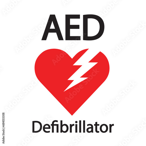 AED,automated external defibrillator / aed sign with heart and electricity symbol flat vector icon