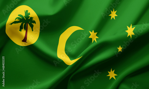 Closeup Waving Flag of Cocos Keeling Island © Nurf Designs