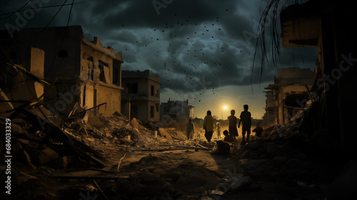 Tramonto nella Zona di Guerra: L'Oscurità del Conflitto photo