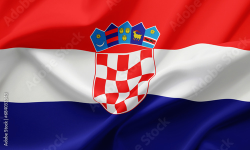 Closeup Waving Flag of Croatia