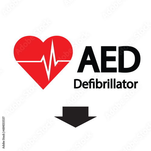 AED,automated external defibrillator / aed sign with heart and electricity symbol flat vector icon