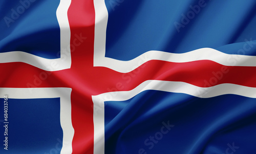 Closeup Waving Flag of Iceland