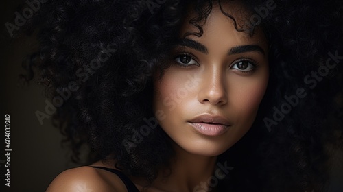 a woman with curly hair and makeup photo