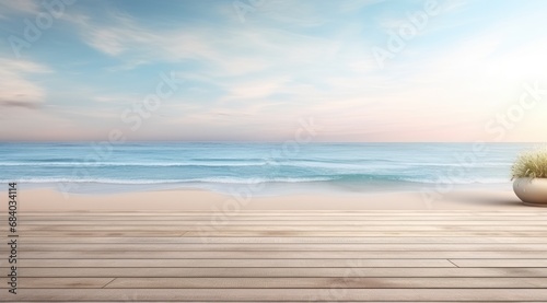 a wooden deck on a beach