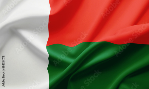 Closeup Waving Flag of Madagascar