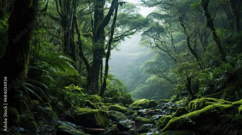 a forest with rocks and trees