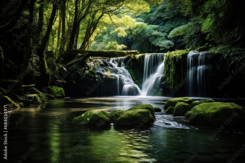 a waterfall in a forest