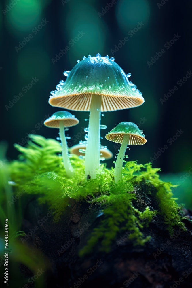 Fototapeta premium a group of mushrooms growing on moss