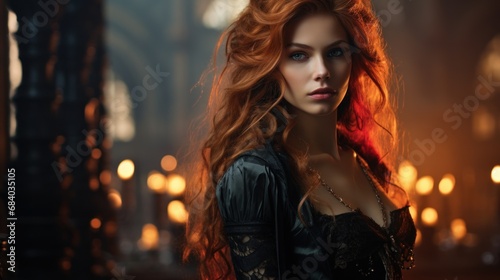 a woman with long red hair photo