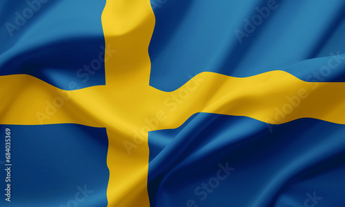 Closeup Waving Flag of Sweden