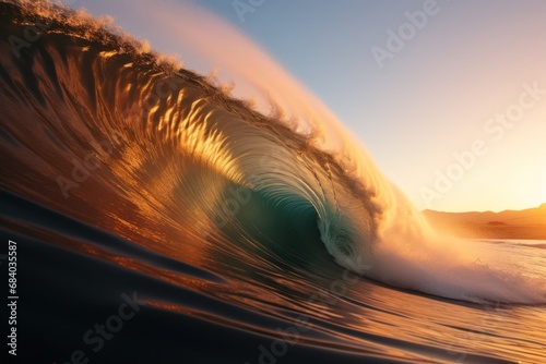 a wave with a sunset behind it © sam