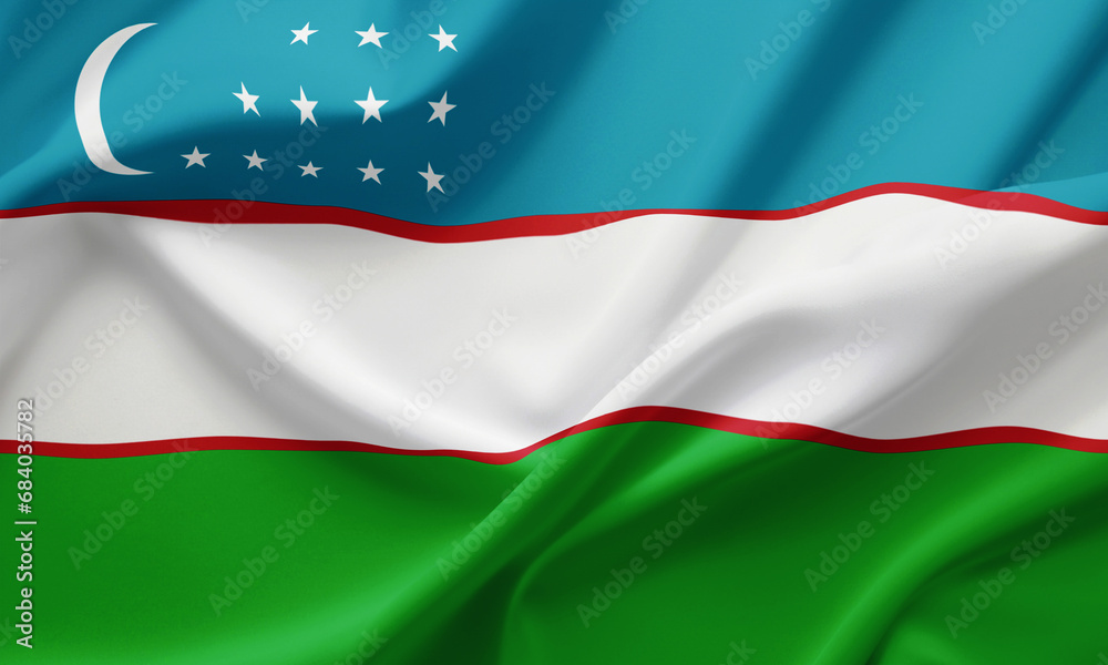 Closeup Waving Flag of Uzbekistan