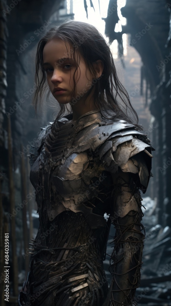 a girl in a metal armor a girl in a metal armor