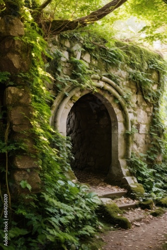 a stone wall with a tunnel