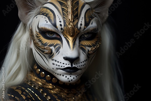 a woman with a cat face painted