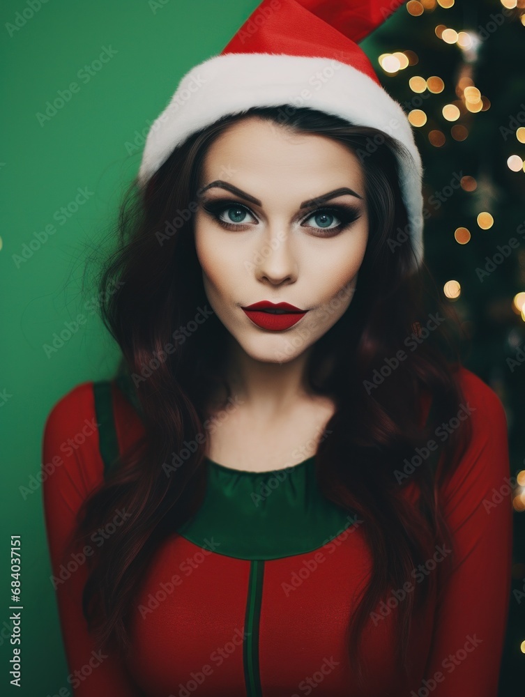 a woman wearing a santa hat a woman wearing a santa hat
