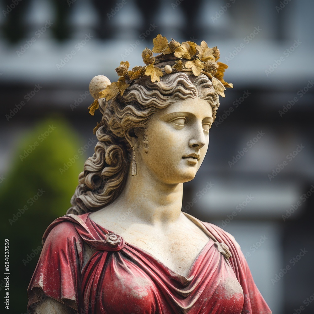 a statue of a woman with a wreath of leaves on her head a statue of a woman with a wreath of leaves on her head