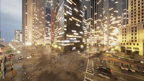 A camera captures an intersection during evening rush hour in Downtown.