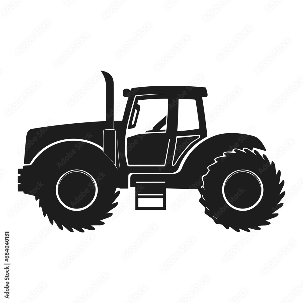 A tractor Vector black clipart isolated on a white background, A farm Tractor Silhouette A tractor Vector black clipart isolated on a white background, A farm Tractor Silhouette