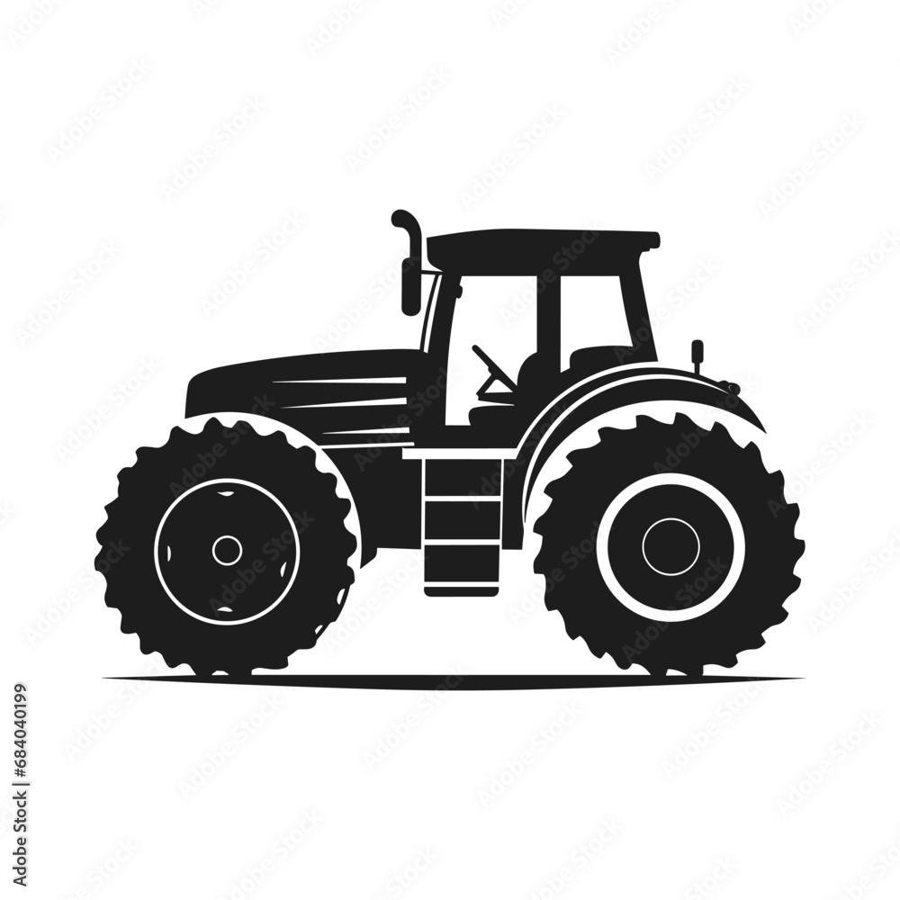 A tractor Vector black clipart isolated on a white background, A farm Tractor Silhouette A tractor Vector black clipart isolated on a white background, A farm Tractor Silhouette