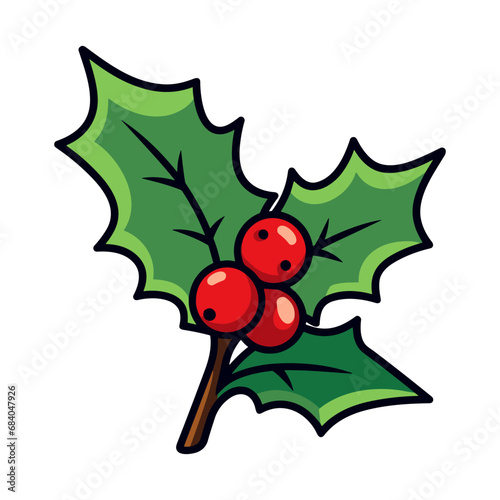 A Holly Vector isolated on a white background, a Christmas Holly Clipart illustration