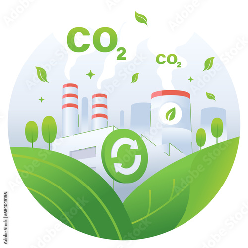 Carbon credit concept illustration, CO2 emission reduction from factory and industrial