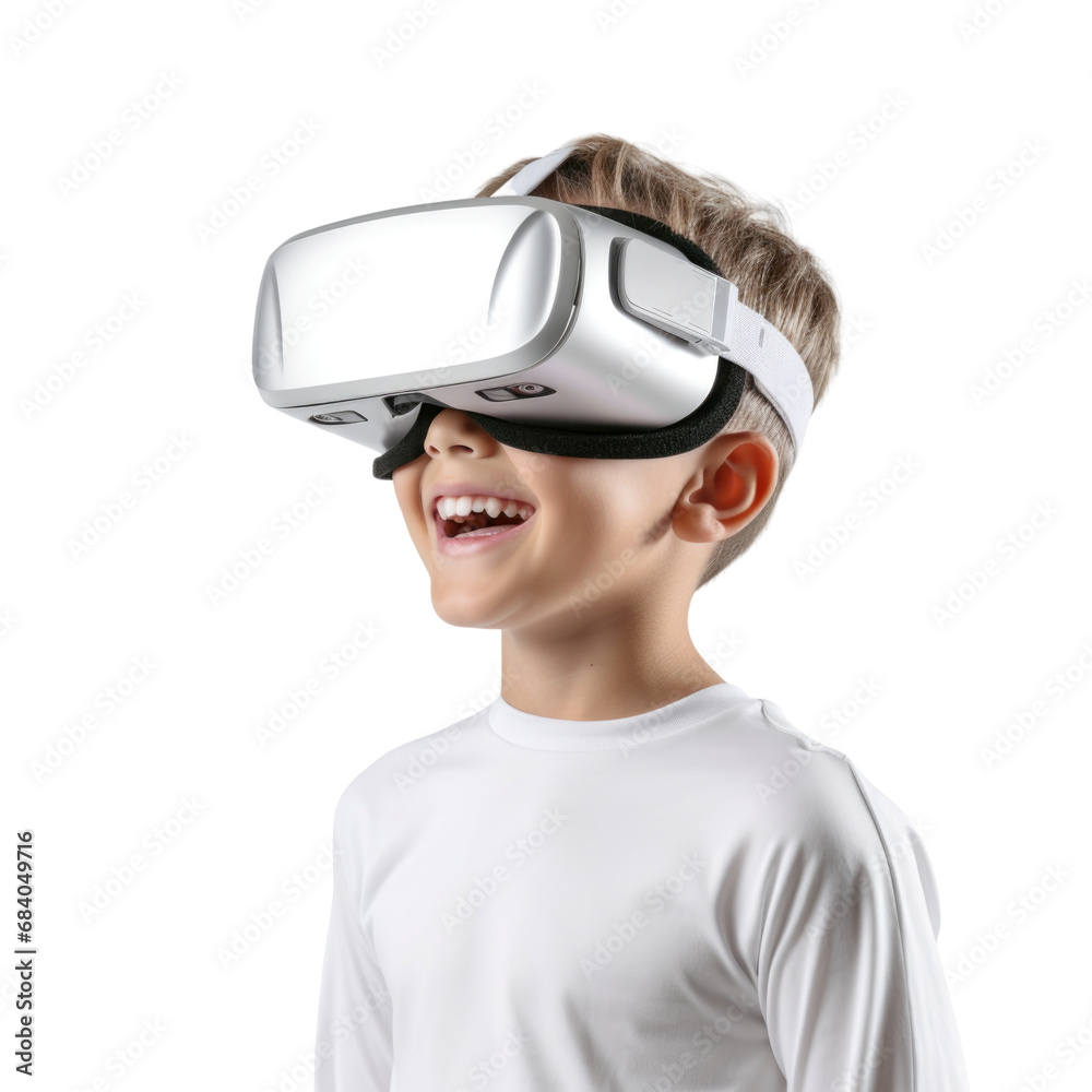 Kid wear headset to experience virtual reality transparent background Kid wear headset to experience virtual reality transparent background