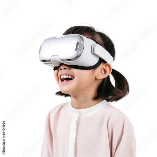 Kid wear headset to experience virtual reality transparent background