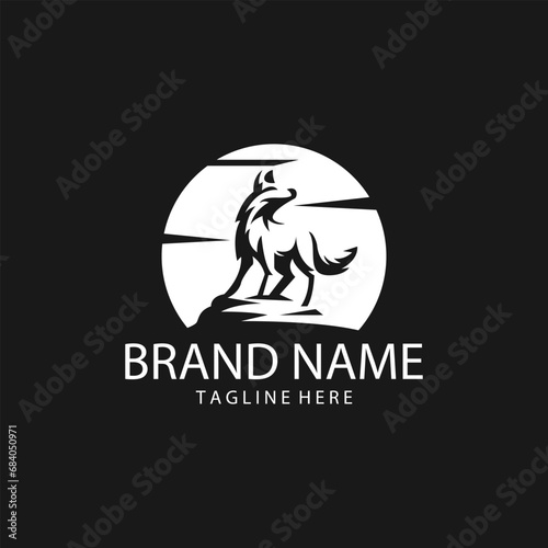 wolf roars super moon logo design vector