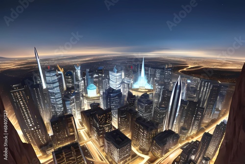 摩天楼都市を空から眺める