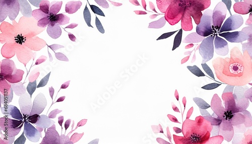 Watercolor illustration frame of naturally blooming flowers and leaves