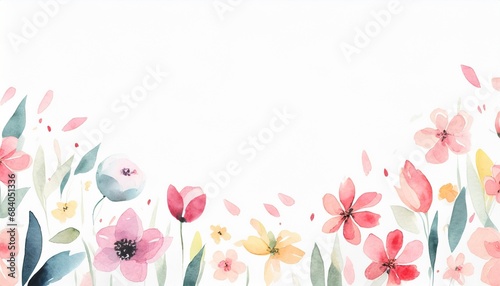 Watercolor illustration frame of naturally blooming flowers and leaves