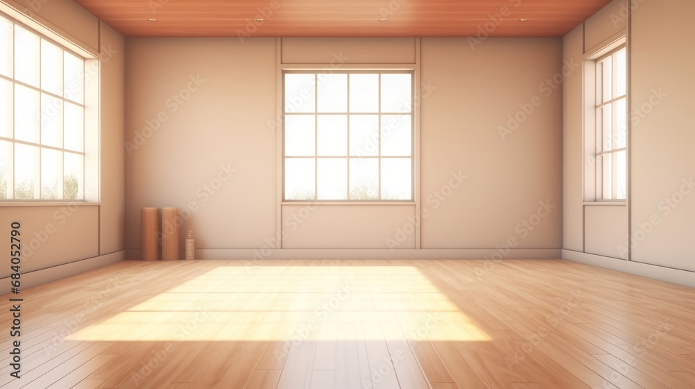 Obraz premium Empty room with brick wall and wooden floor, 3d render.