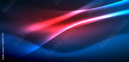 Dynamic waves in ethereal glow of neon lights. Concept merges fluidity of motion with vibrant allure of neon, crafting entrancing backdrop that embodies both vitality and futuristic sophistication